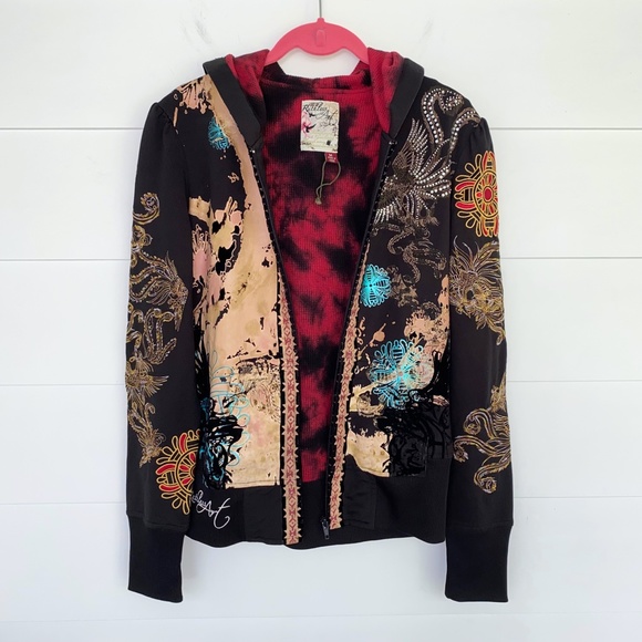 Ruthless Art Embroidered Rhinestone Embellished Black Hoodie Medium - Picture 1 of 17